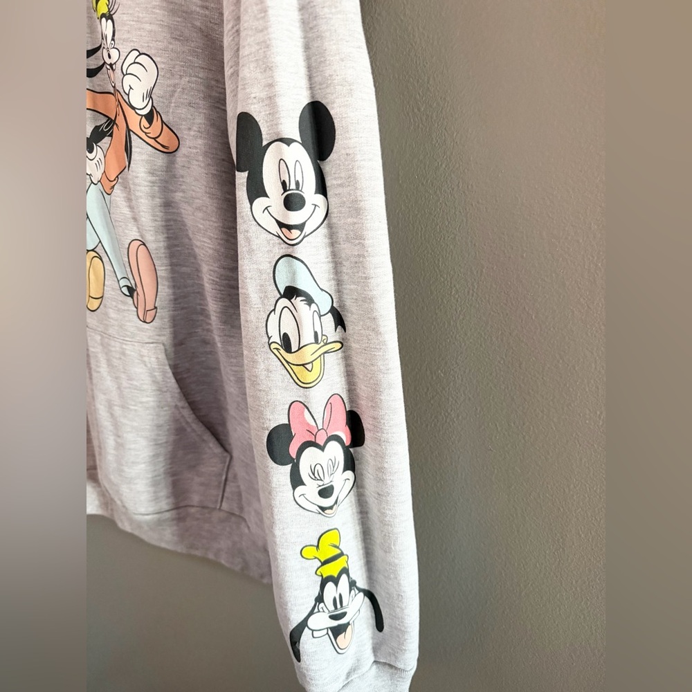 Disney Mickey and Friends Hoodie Juniors Medium 7-9 Heather Gray Sleeve Graphic - Picture 4 of 8
